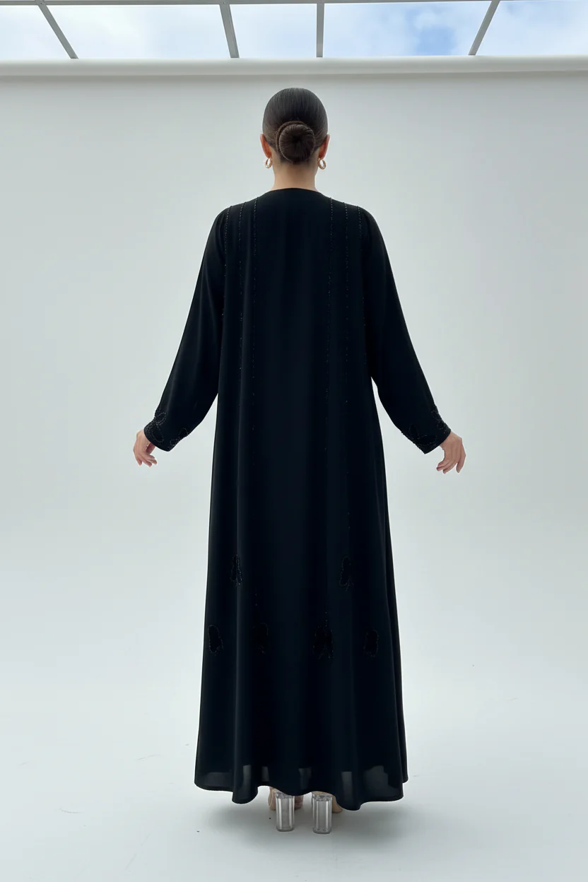 C 1890 Black Butterfly Beaded Abaya - Image 3