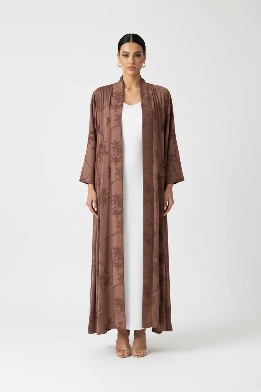 C 1900-03 Toffee Brown Floral Abaya - Image 2