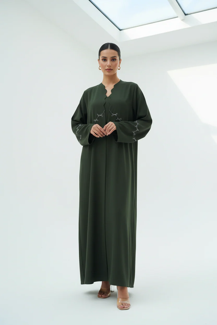 C 1921 Dark Green Beaded Abaya - Image 2