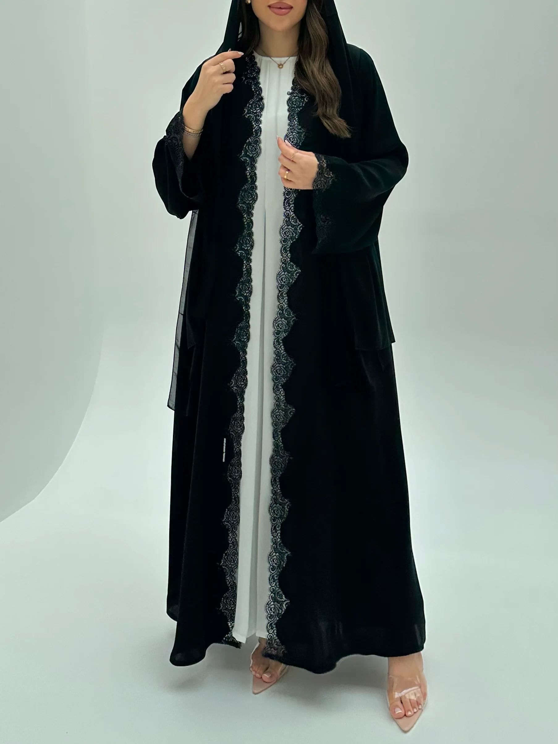 C 1925 Black Sequin Lace Abaya - Image 4