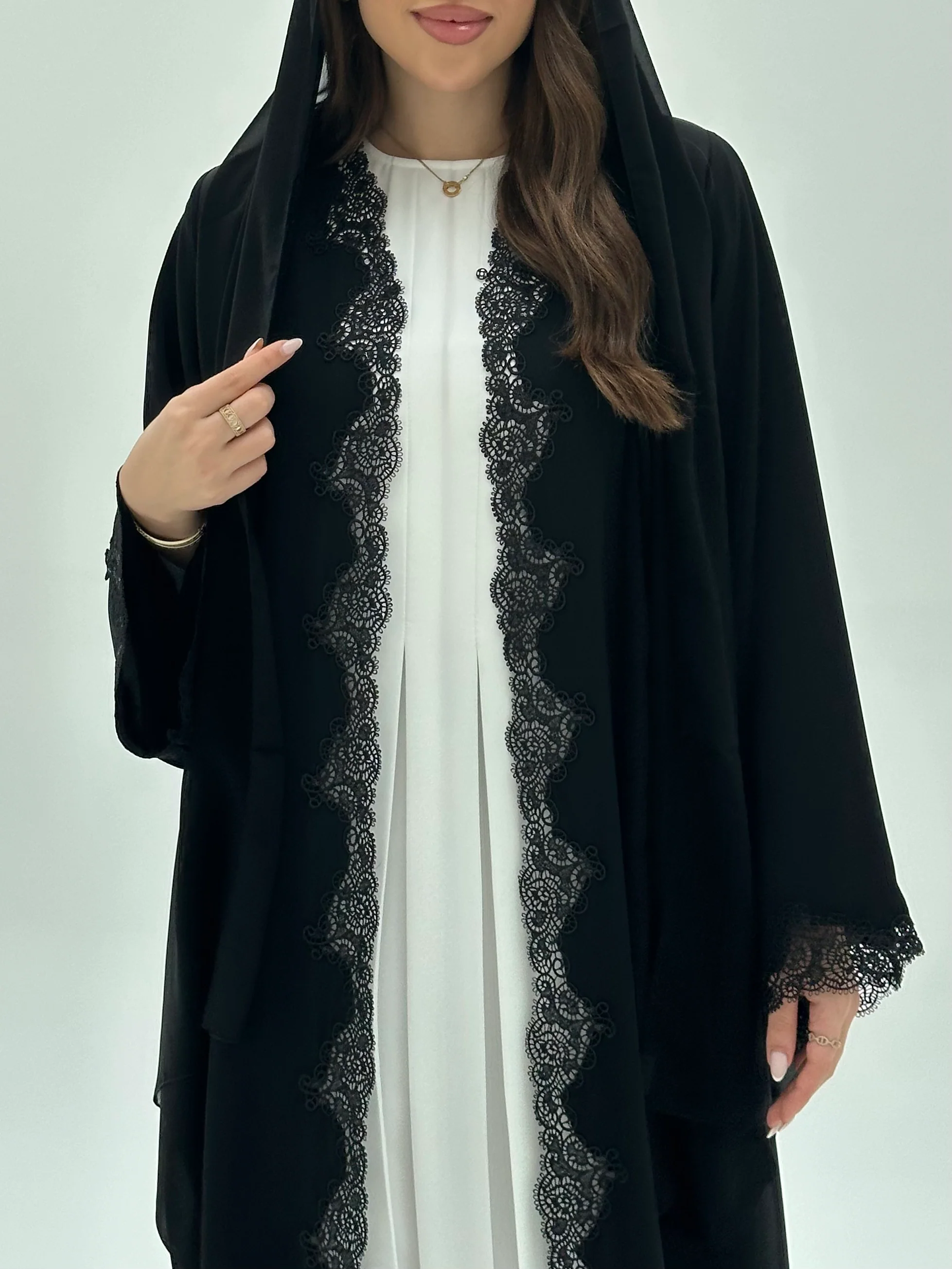 C 1925 Black Sequin Lace Abaya - Image 5