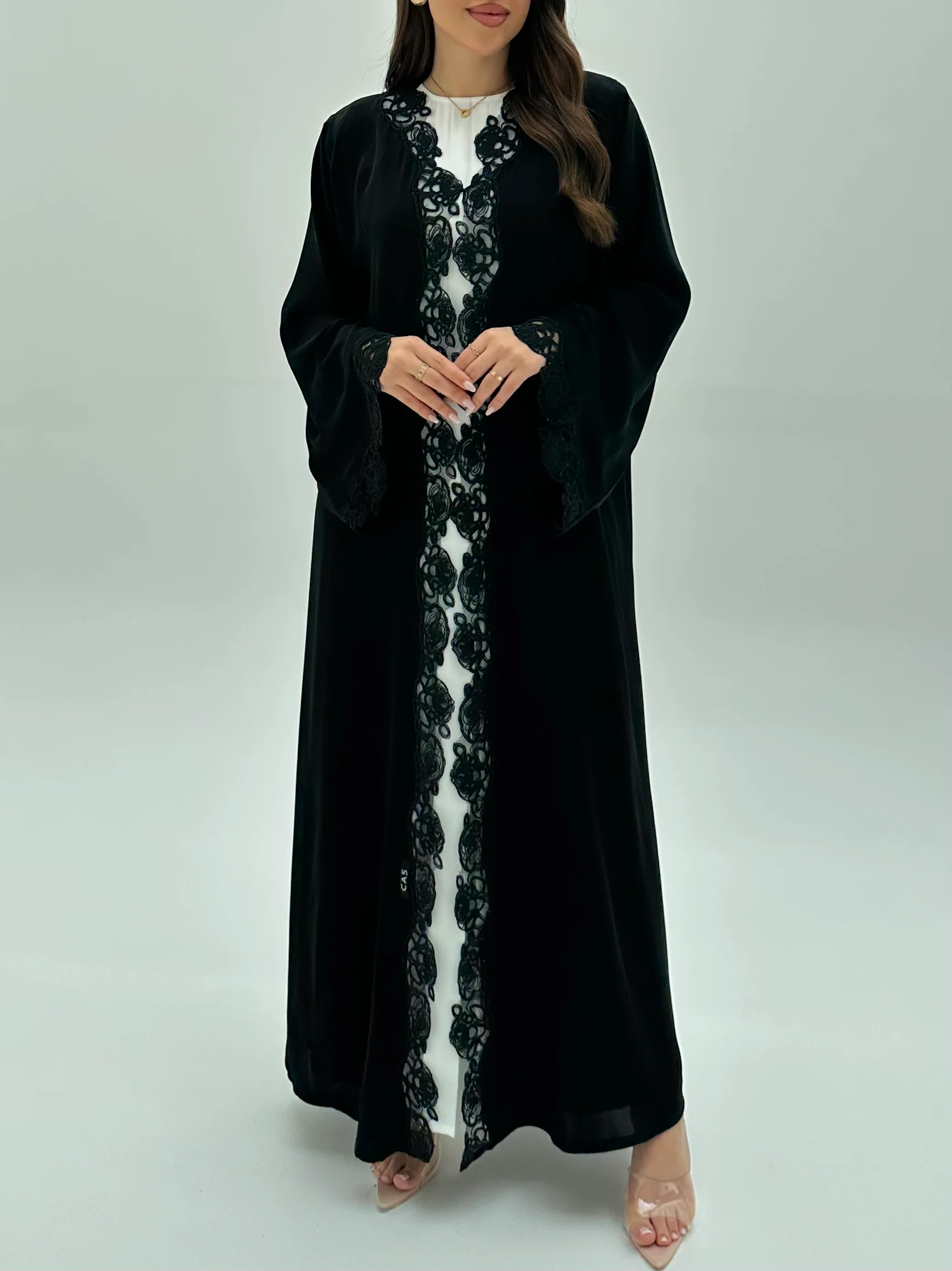 C 1929 Black Crystal Lace Abaya - Image 2