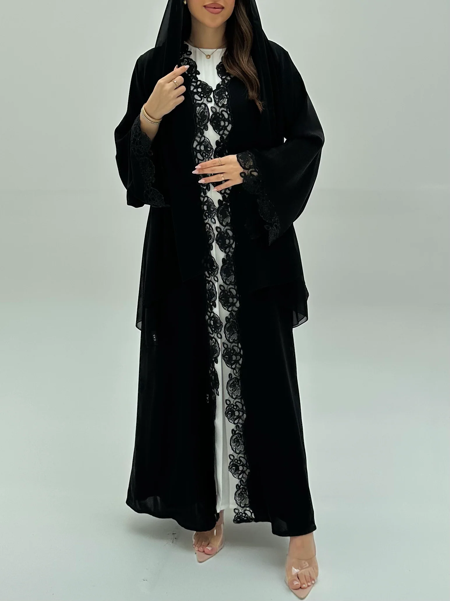 C 1929 Black Crystal Lace Abaya - Image 4