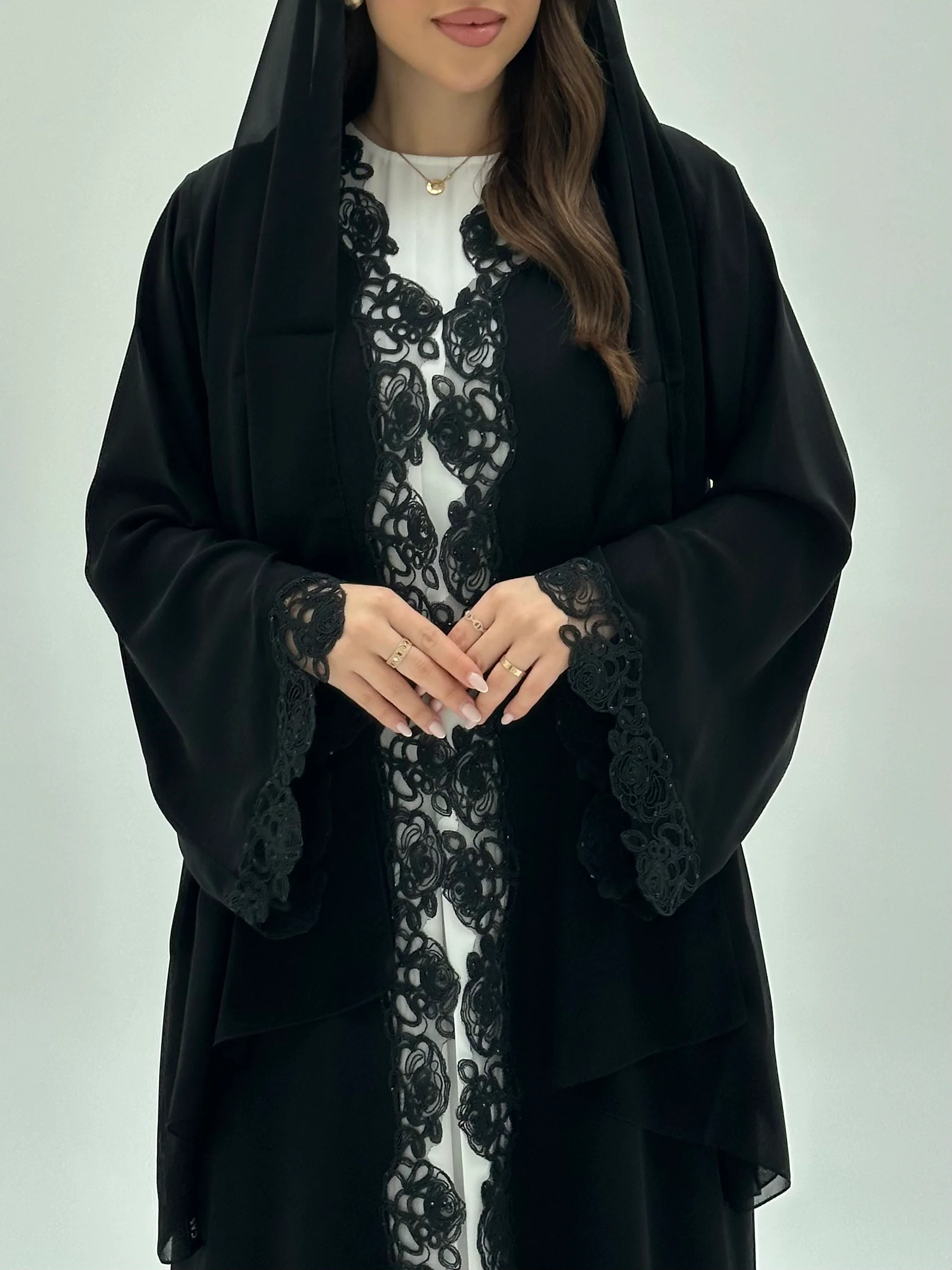C 1929 Black Crystal Lace Abaya - Image 5