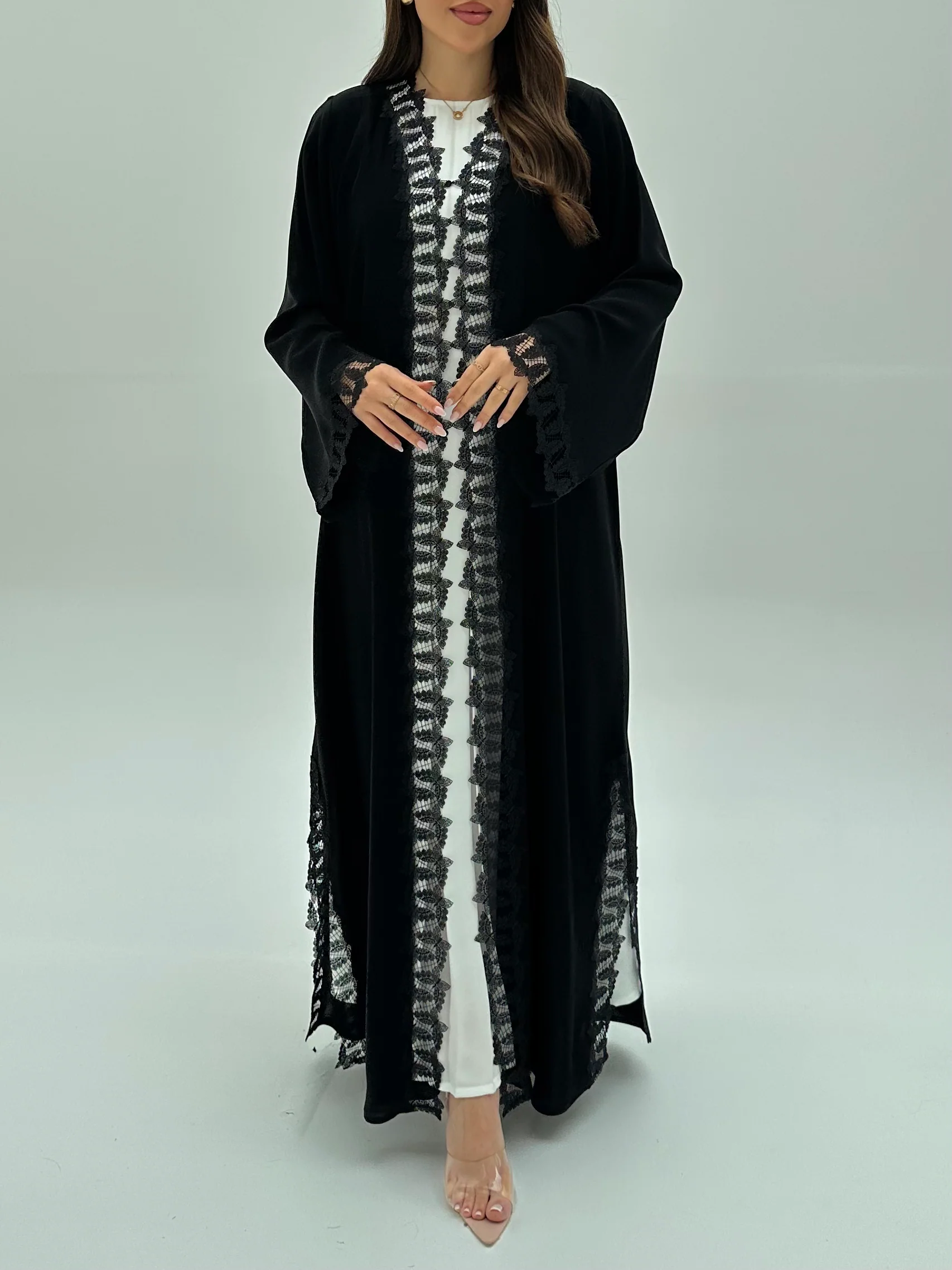 C 1932 Black Butterfly Lace Abaya - Image 2