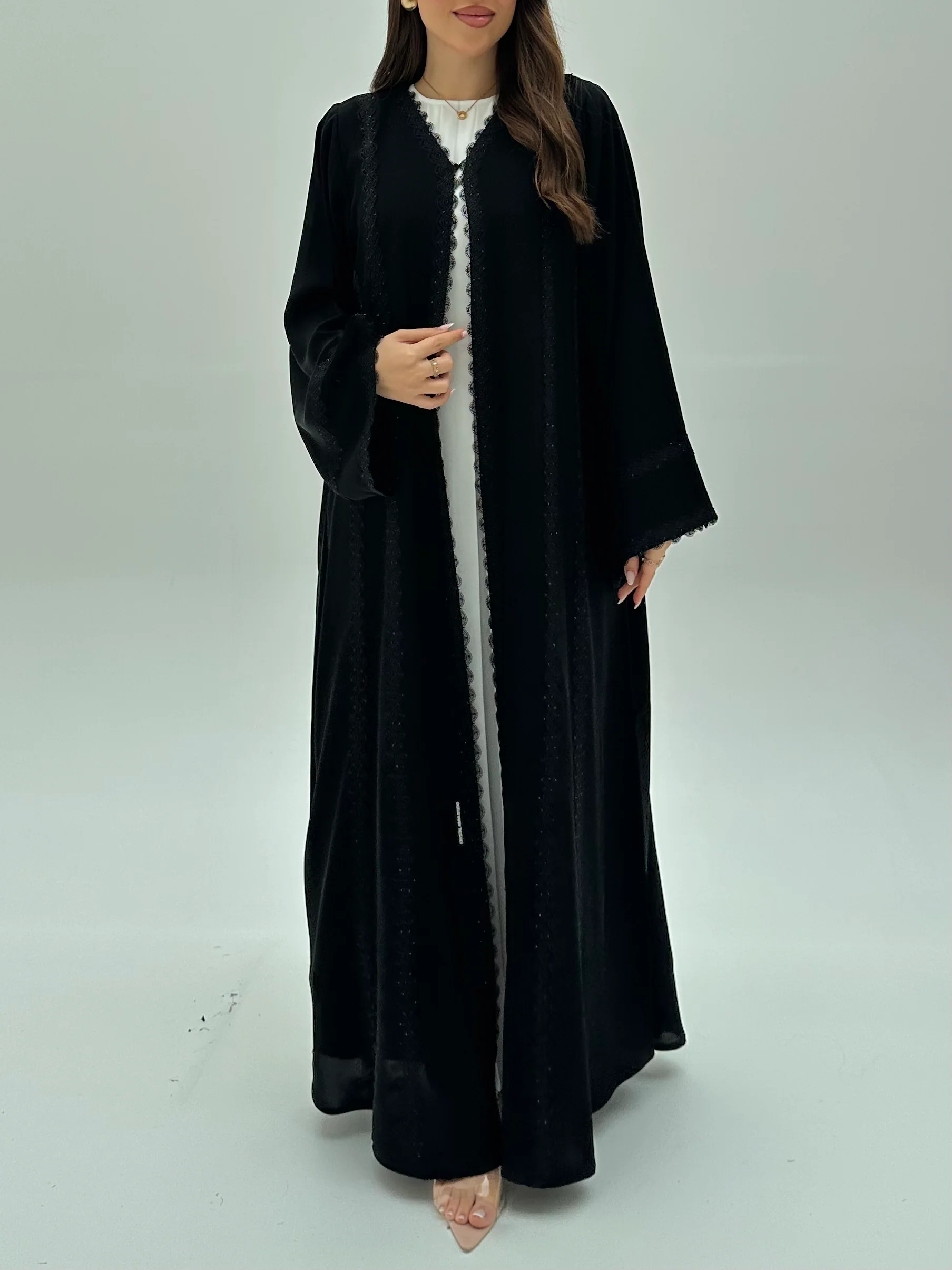 C 1933 Black Crystal Lace Abaya - Image 3
