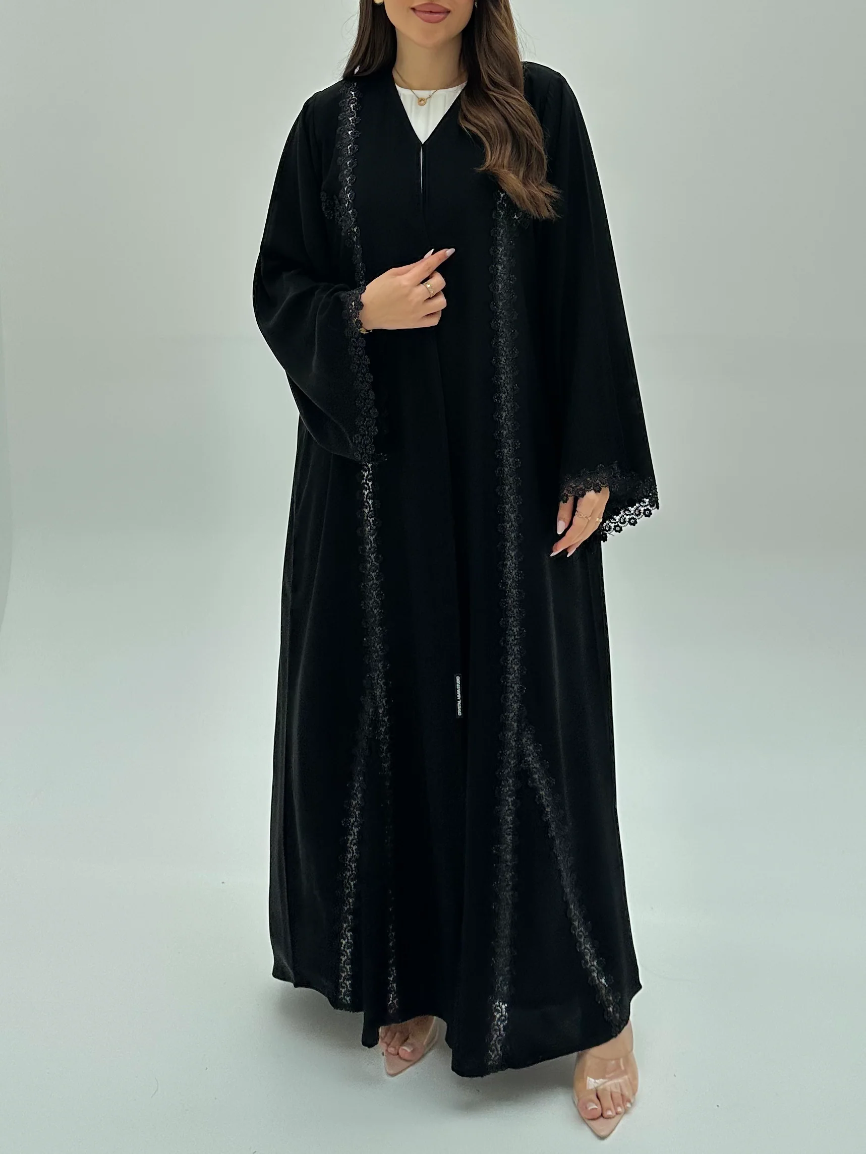C 1936 Black Crystal Lace Abaya - Image 2