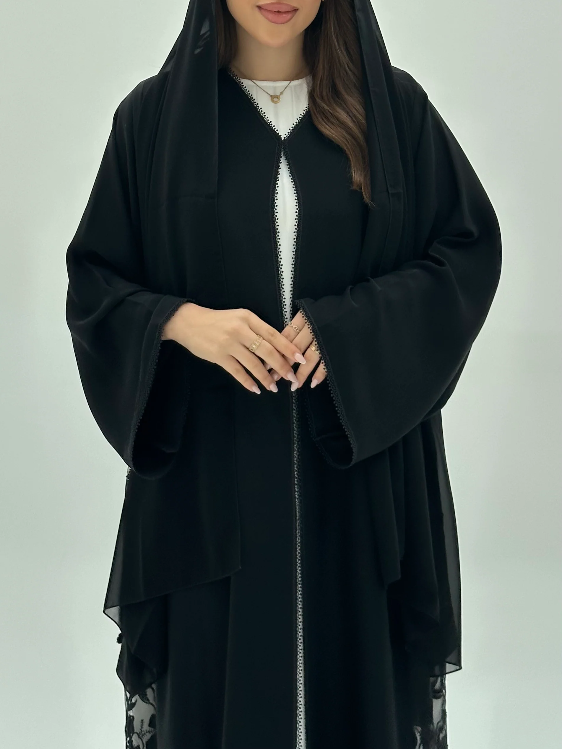 C 1940 Black Beaded Lace Abaya