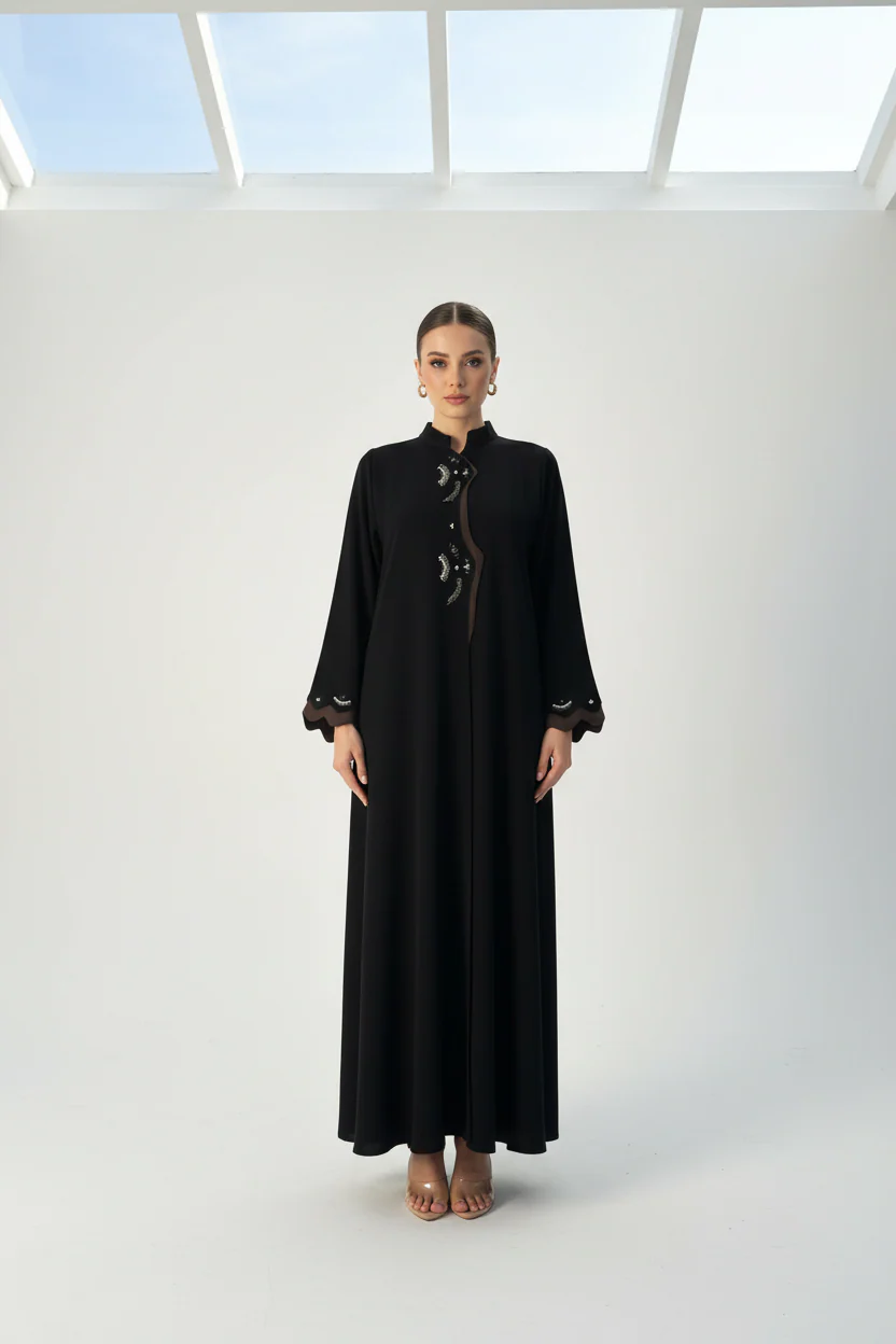 C 1962 Black Beaded Embroidered Abaya - Image 2