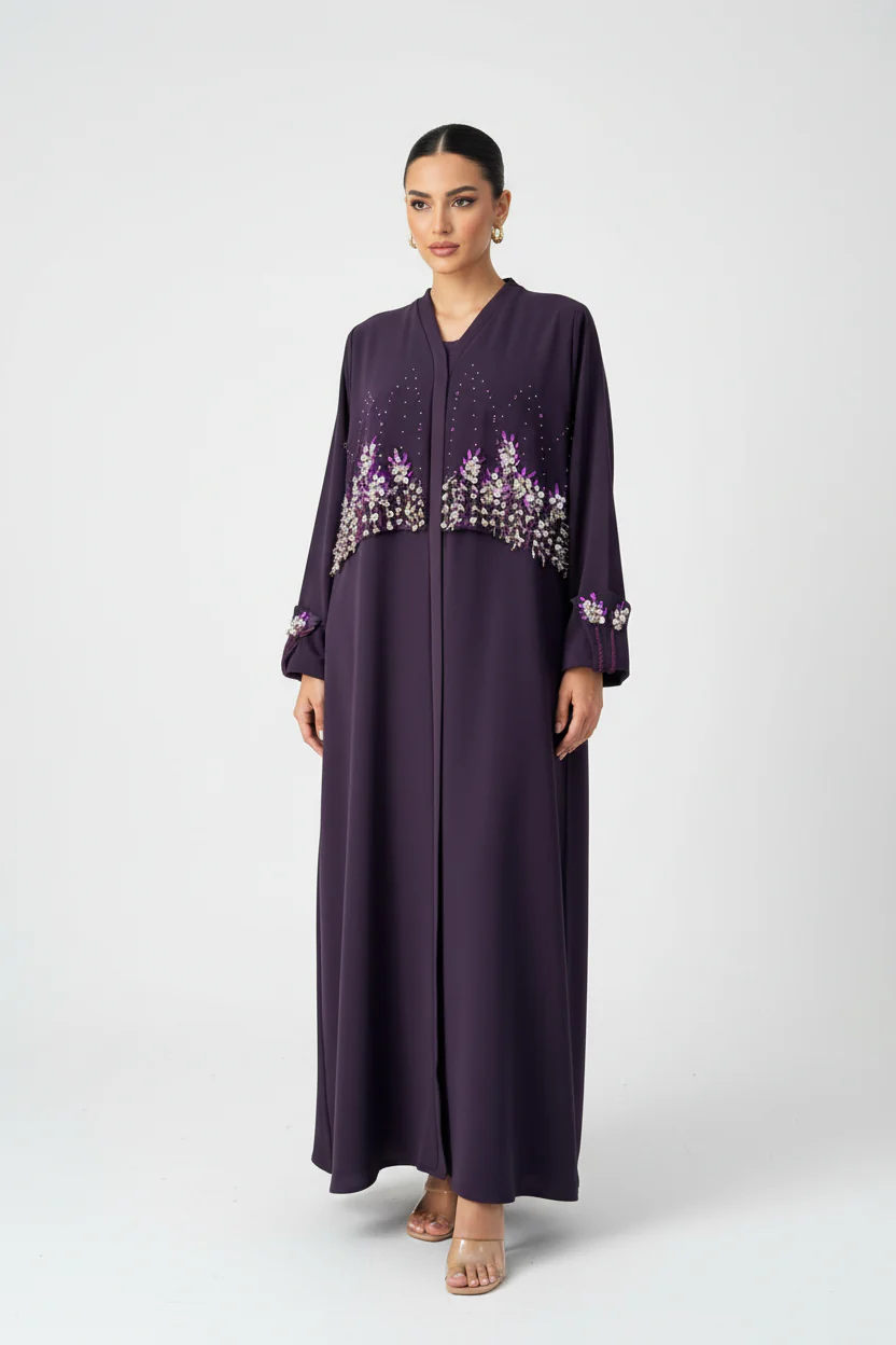 C 1972 Plum Purple Beaded Abaya - Image 2