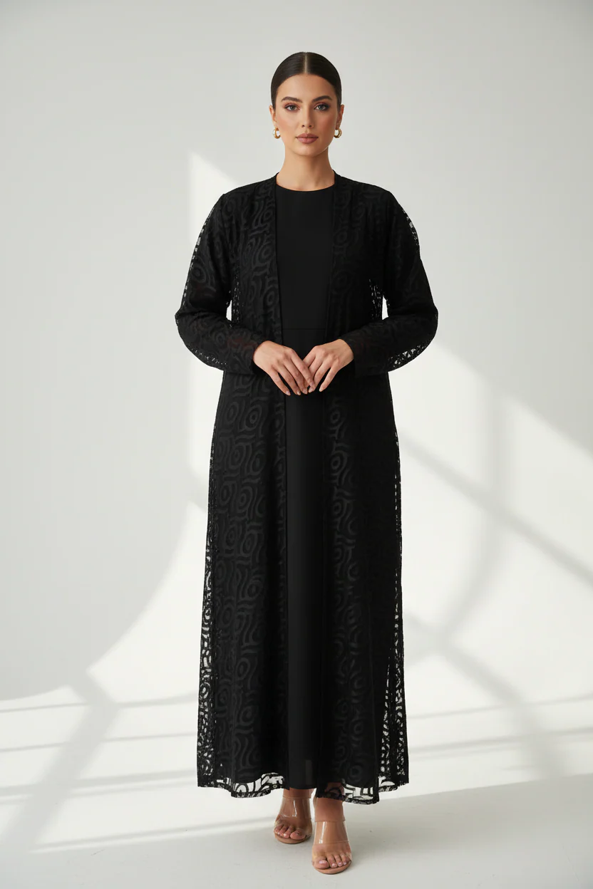 C 1980 Black Dantel Abaya - Image 2