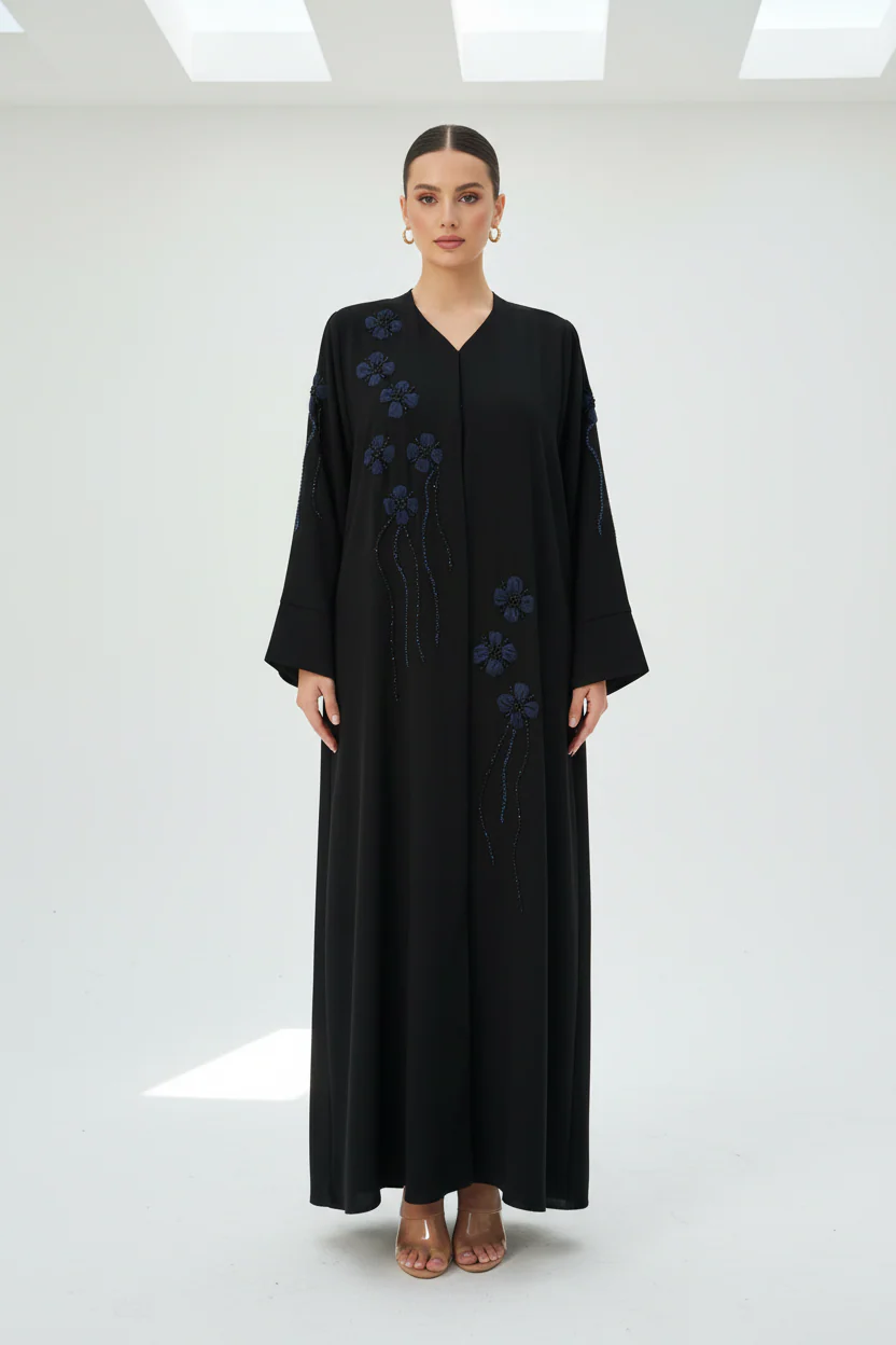 C 1984 Black Floral Beaded Abaya - Image 2