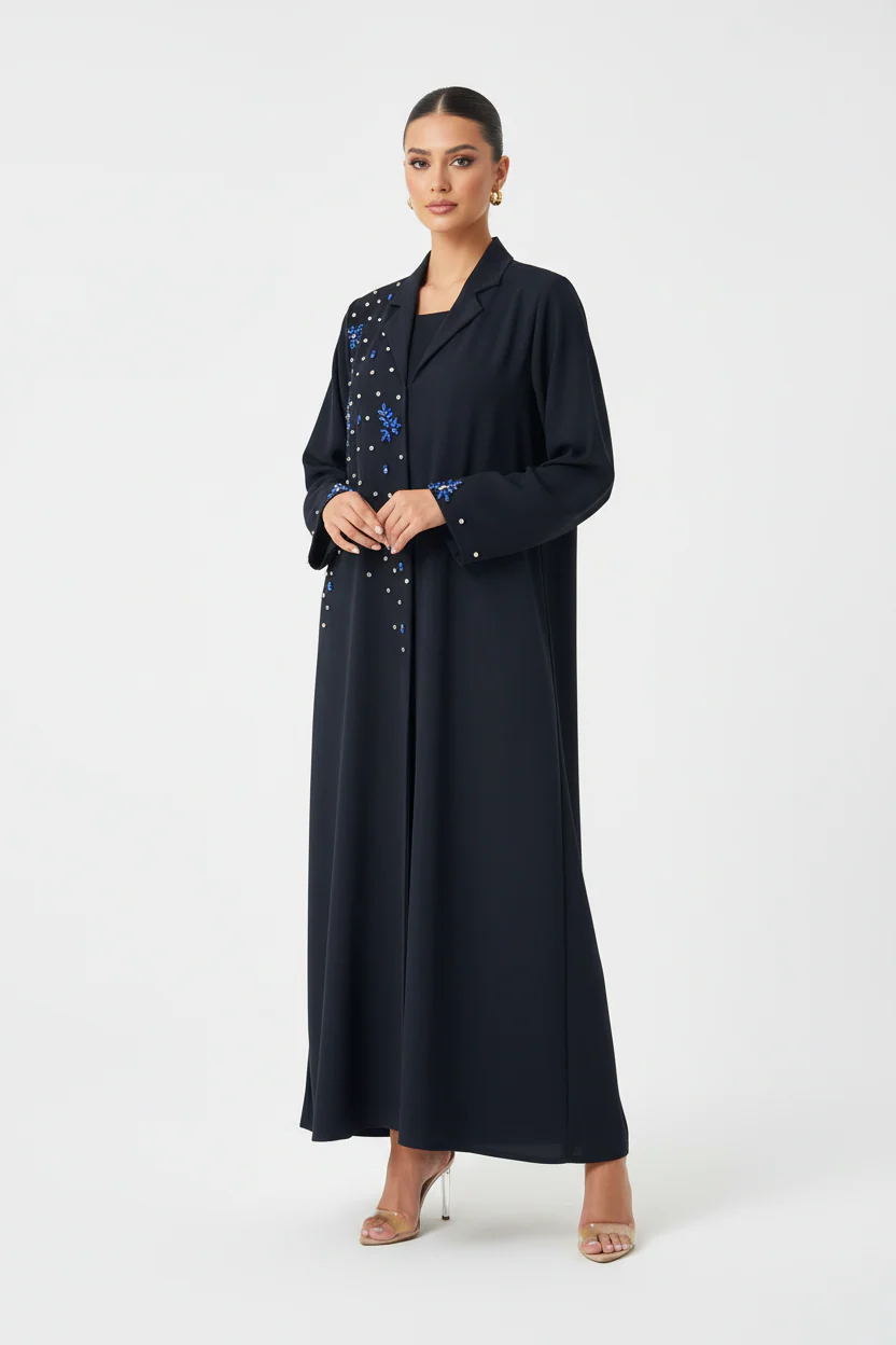 C 1991 Navy Blue Beaded Abaya - Image 2
