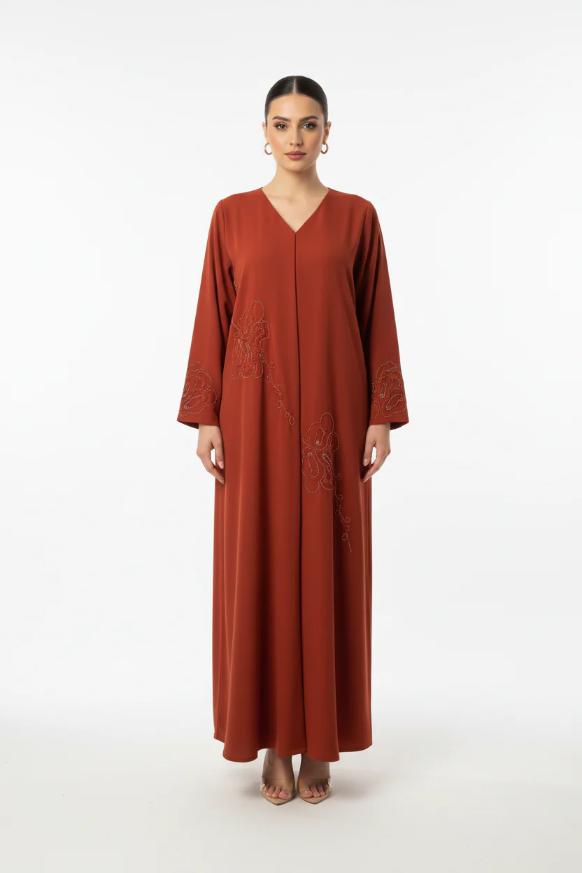 C 1992 Burnt Orange Beaded Abaya - Image 2
