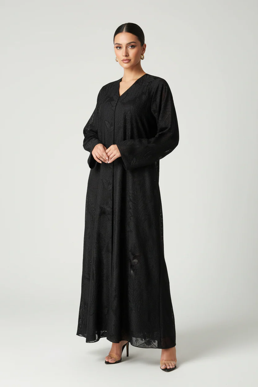 C 1999 Black Crystal Dantel Abaya - Image 2