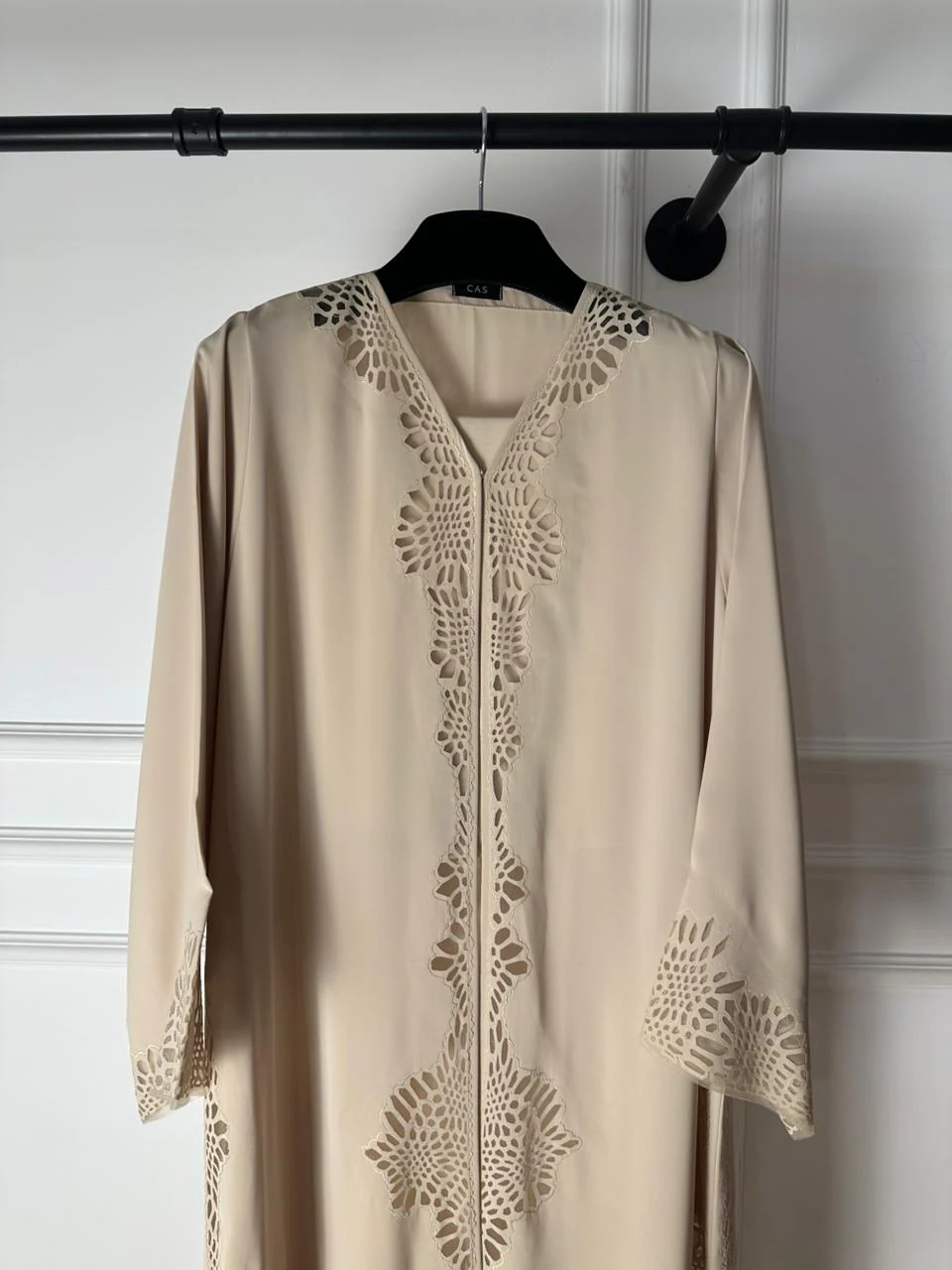 C 2016 Beige Lasercut Abaya - Image 3