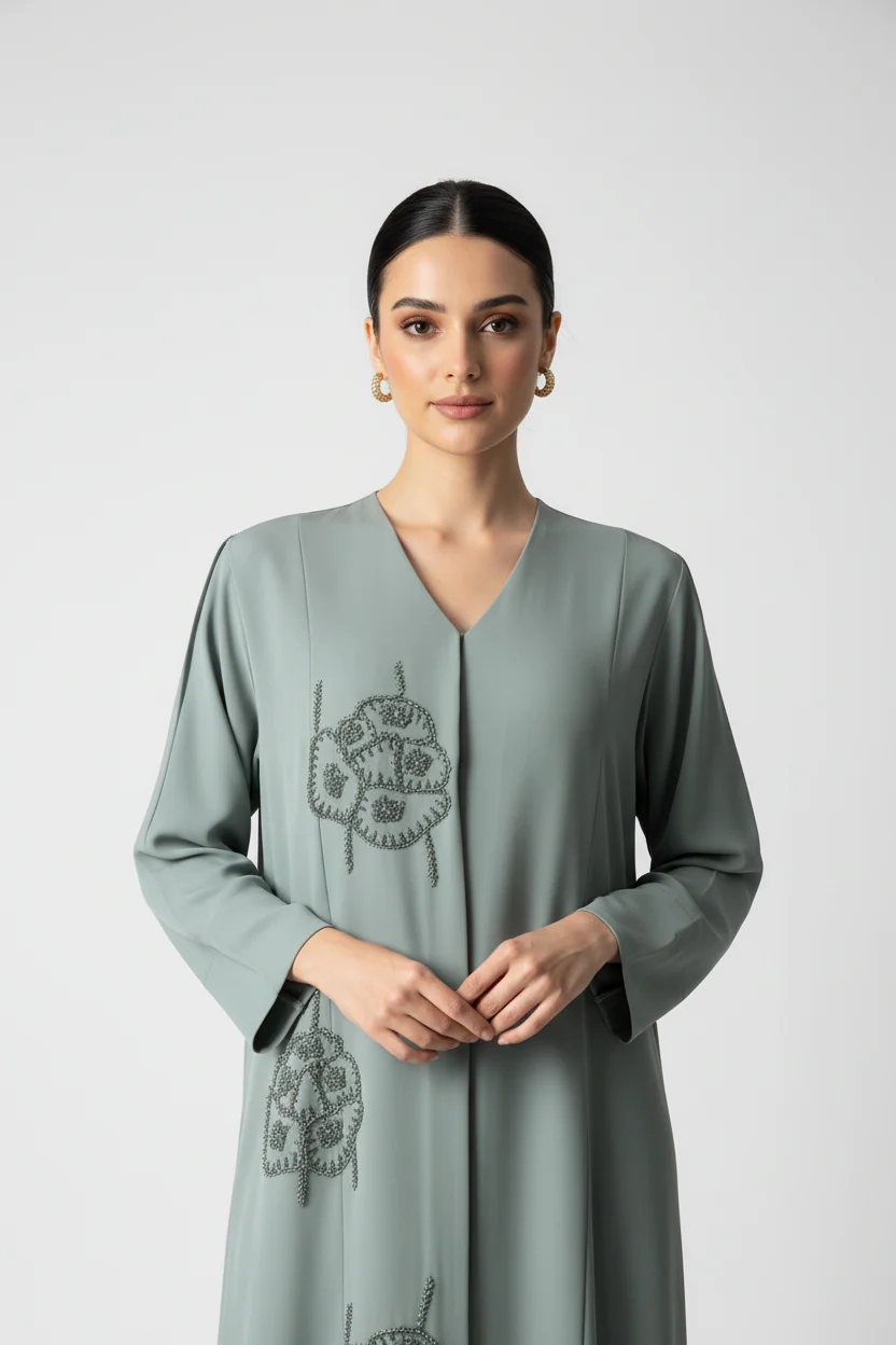 C 2020 Sage Green Beaded Abaya