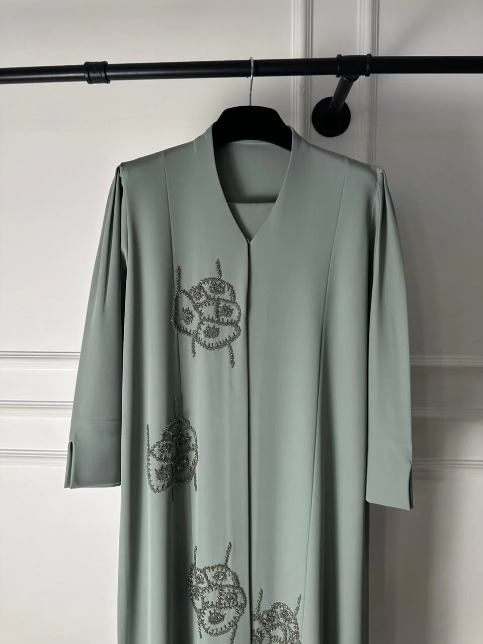 C 2020 Sage Green Beaded Abaya - Image 3