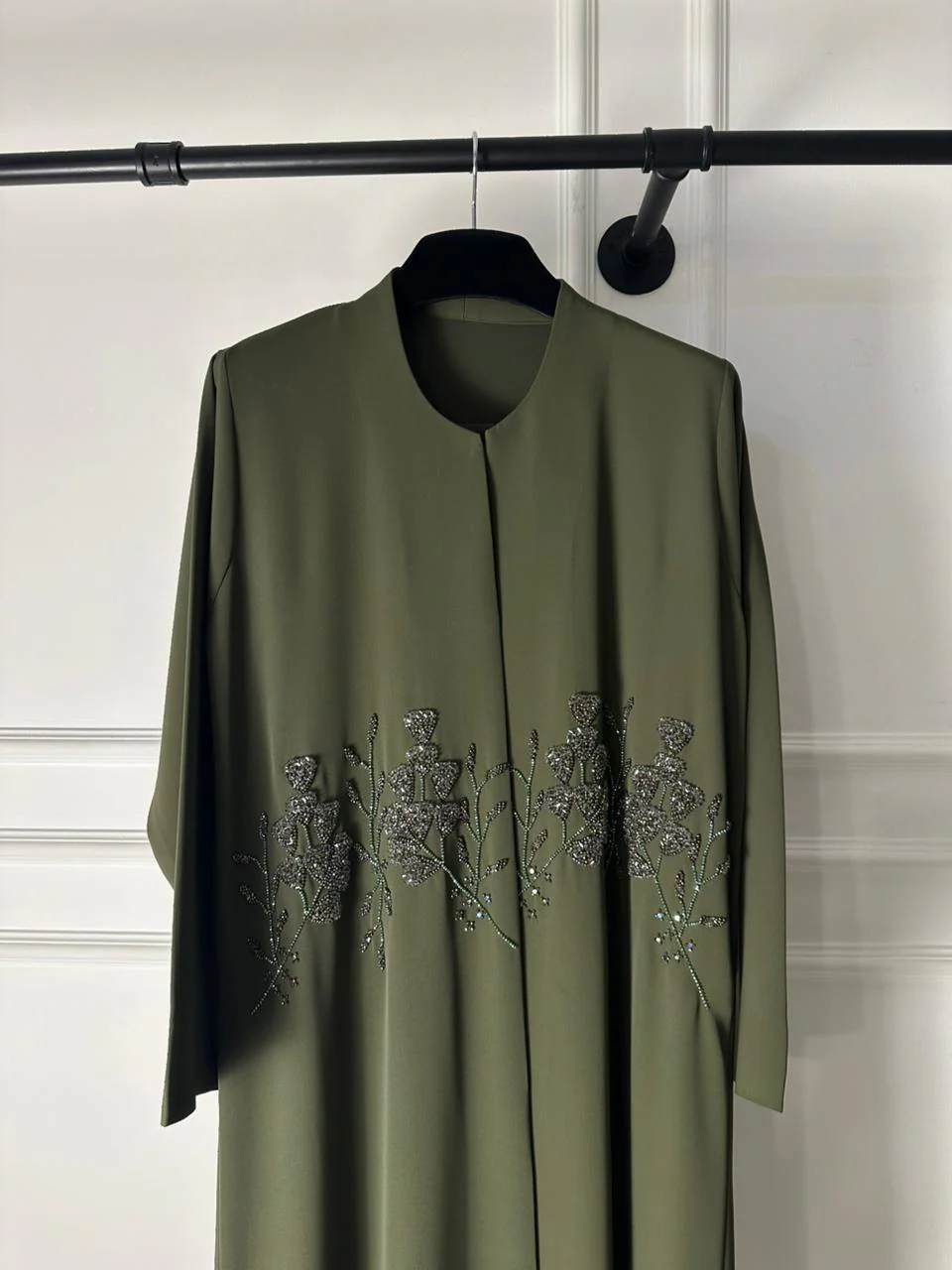 C 2021 Olive Green Beaded Abaya - Image 3