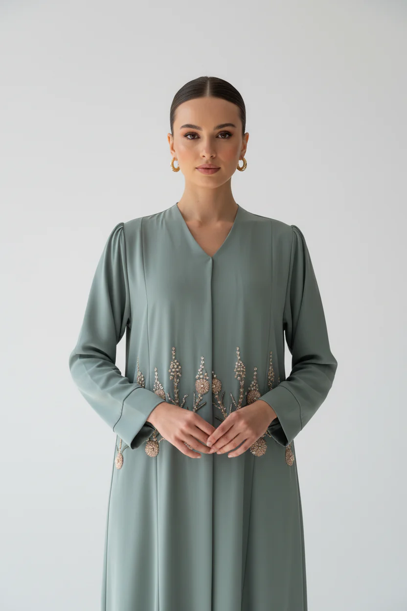C 2022 Sage Green Beaded Abaya