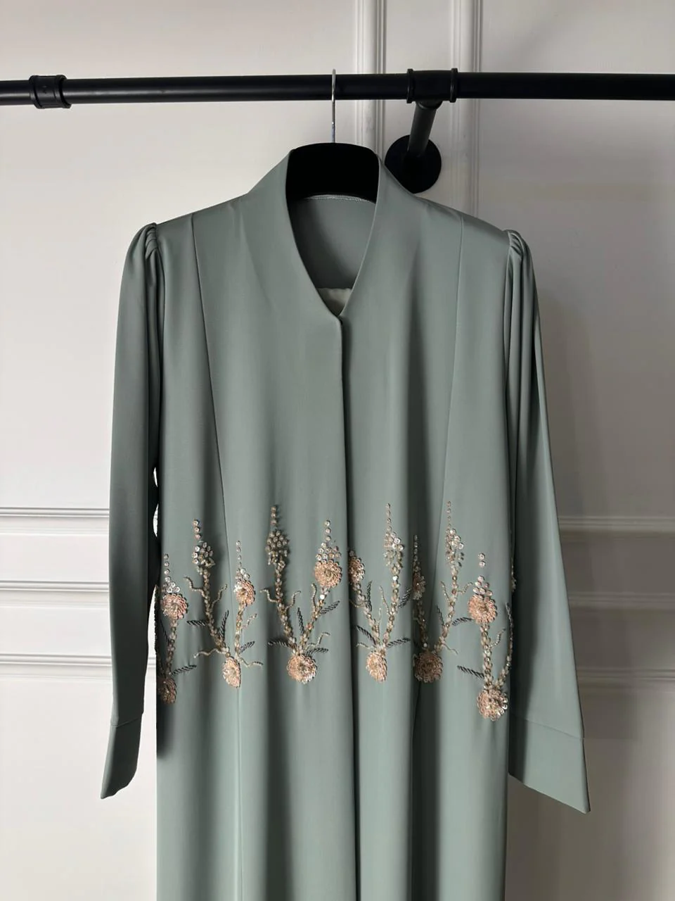 C 2022 Sage Green Beaded Abaya - Image 3