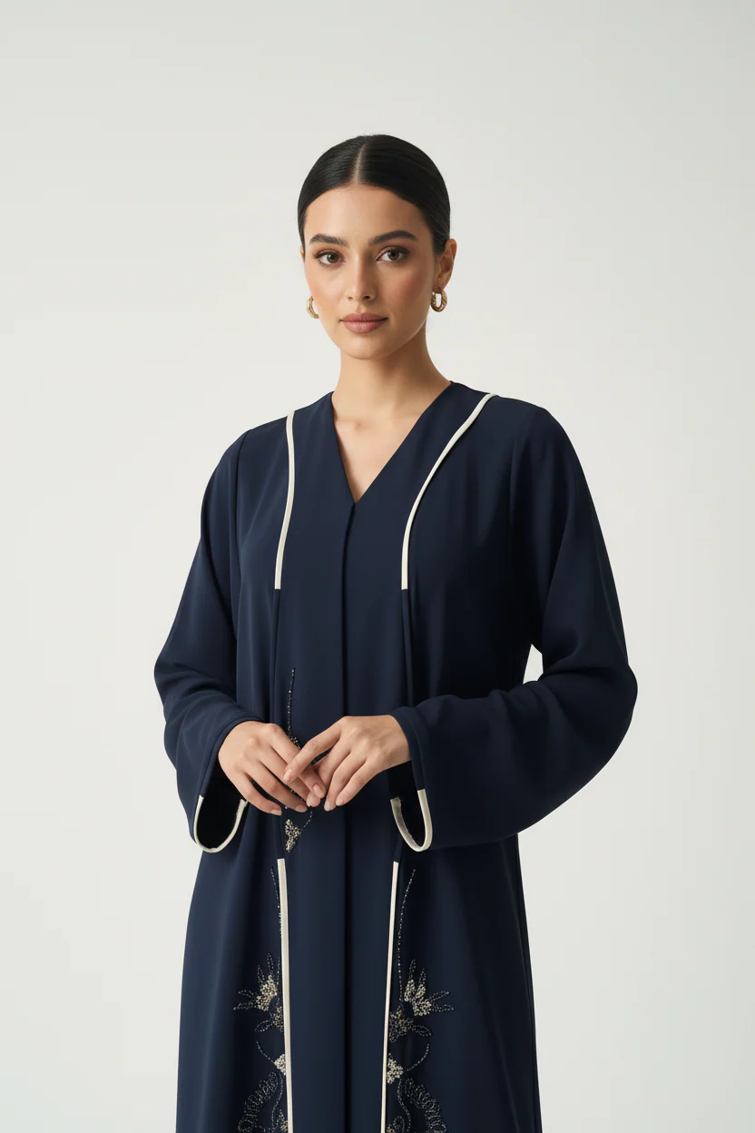 C 2025 Dark Blue Beaded Abaya