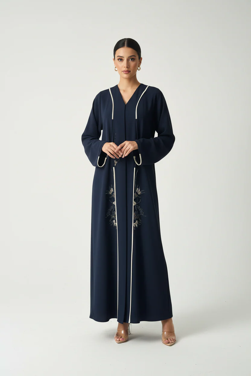 C 2025 Dark Blue Beaded Abaya - Image 2