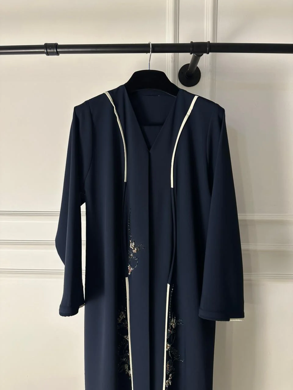 C 2025 Dark Blue Beaded Abaya - Image 3