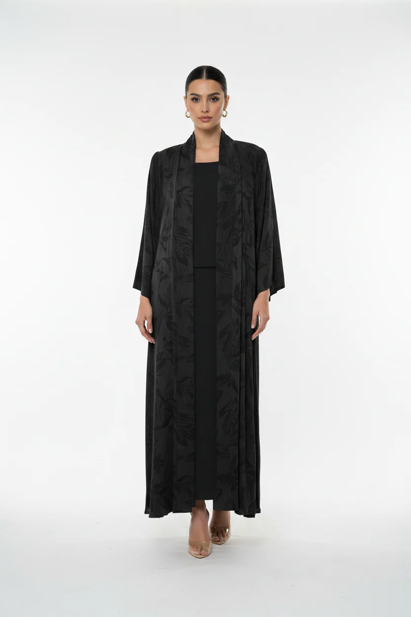 C 2028-02 Premium Black Floral Abaya - Image 2