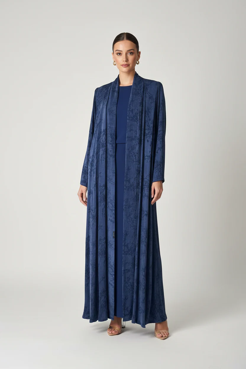 C 2030-01 Premium Blue Floral Abaya - Image 2