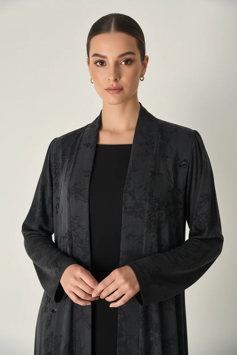 C 2030-02 Premium Black Floral Abaya