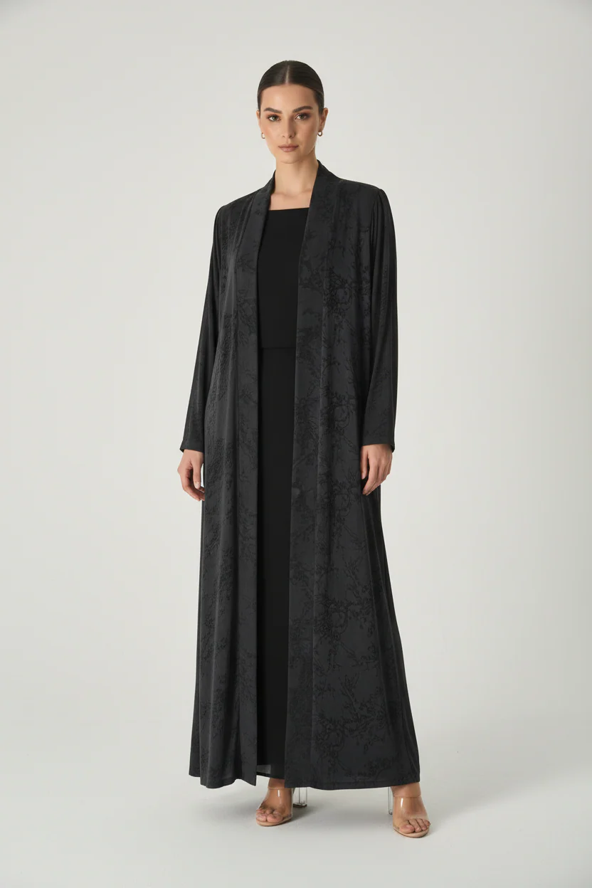 C 2030-02 Premium Black Floral Abaya - Image 2