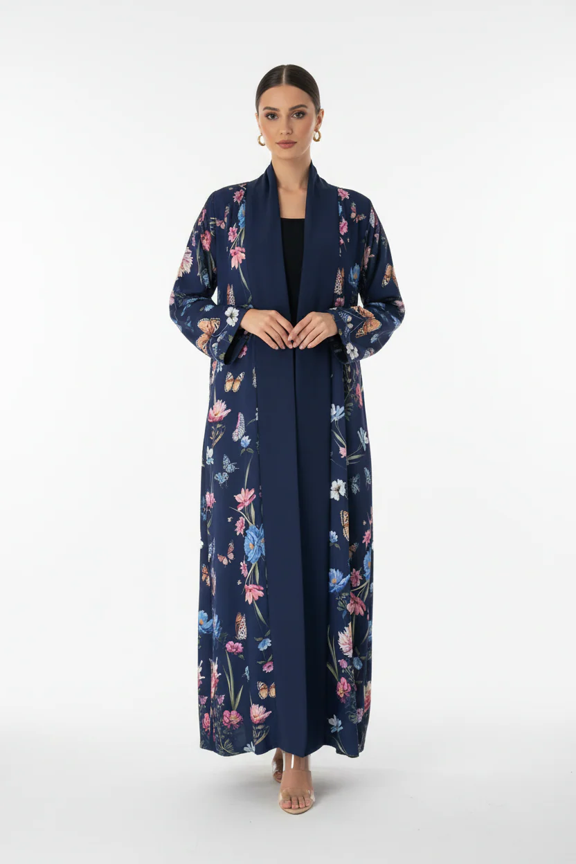 C 2033 Dark Blue Butterfly Reversible Abaya - Image 2