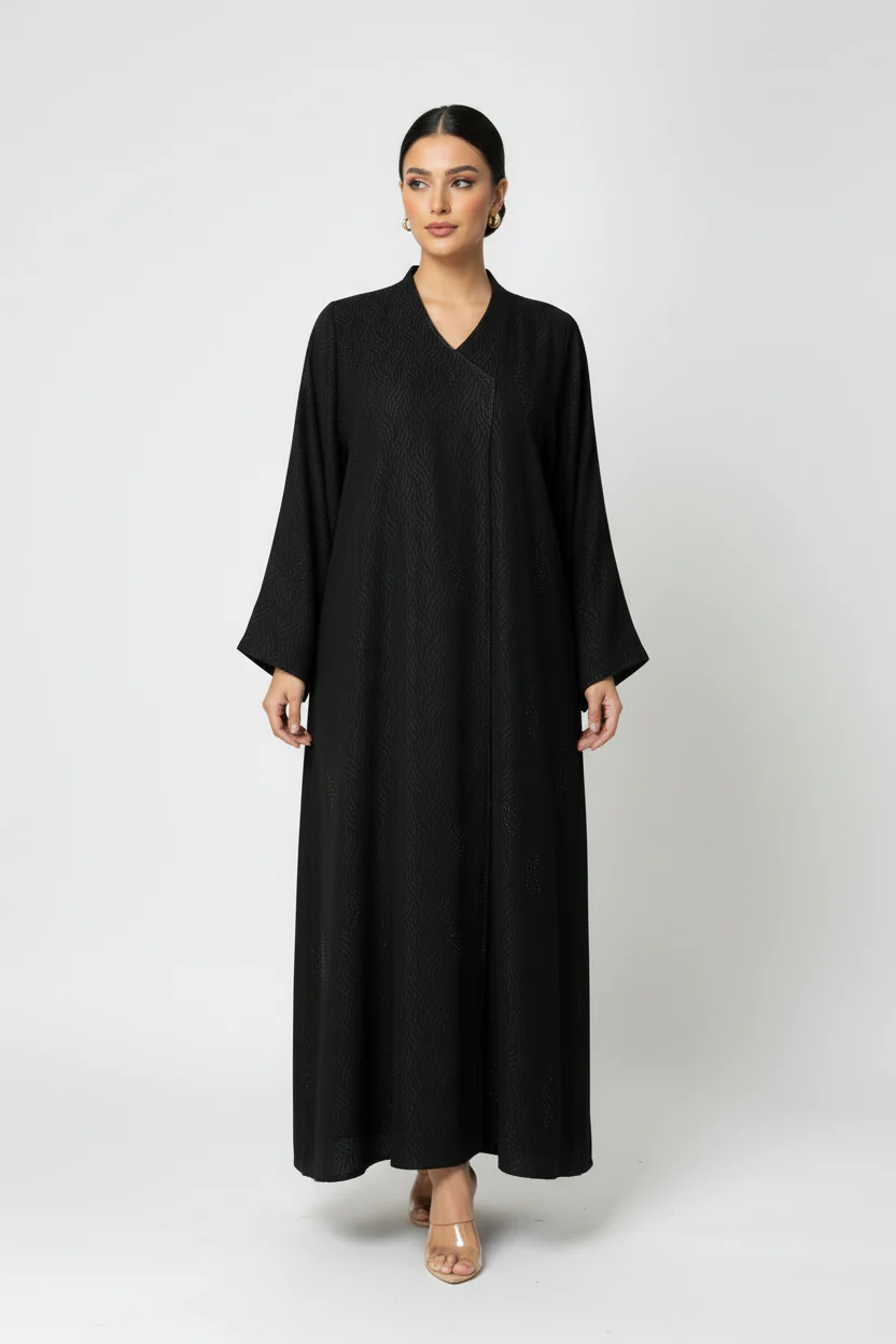 C 2038 Black Beaded Abaya - Image 2