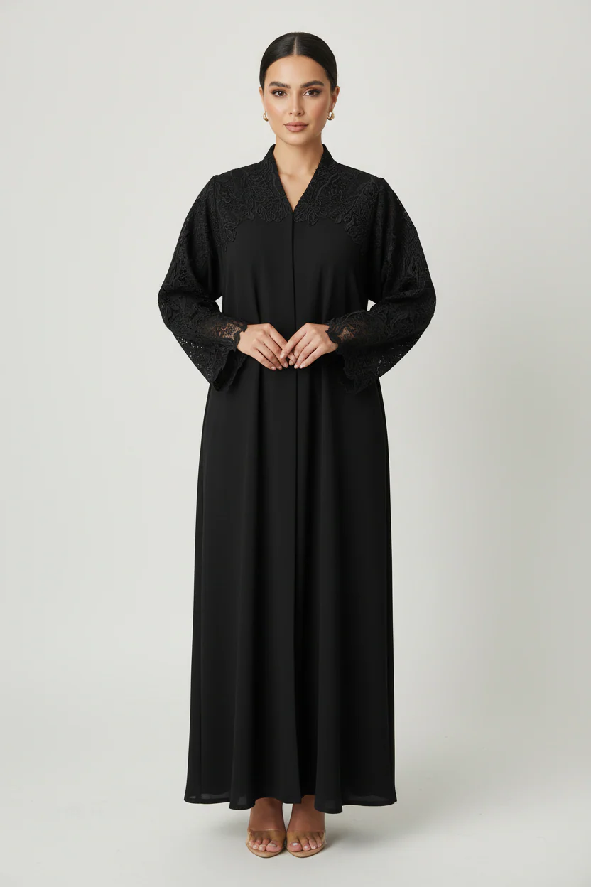 C 2043 Black Lace Abaya - Image 2