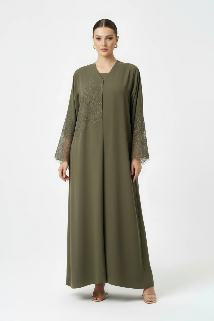 C 2047 Olive Dantel Abaya - Image 2