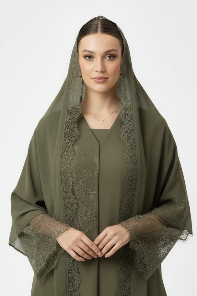 C 2047 Olive Dantel Abaya - Image 3