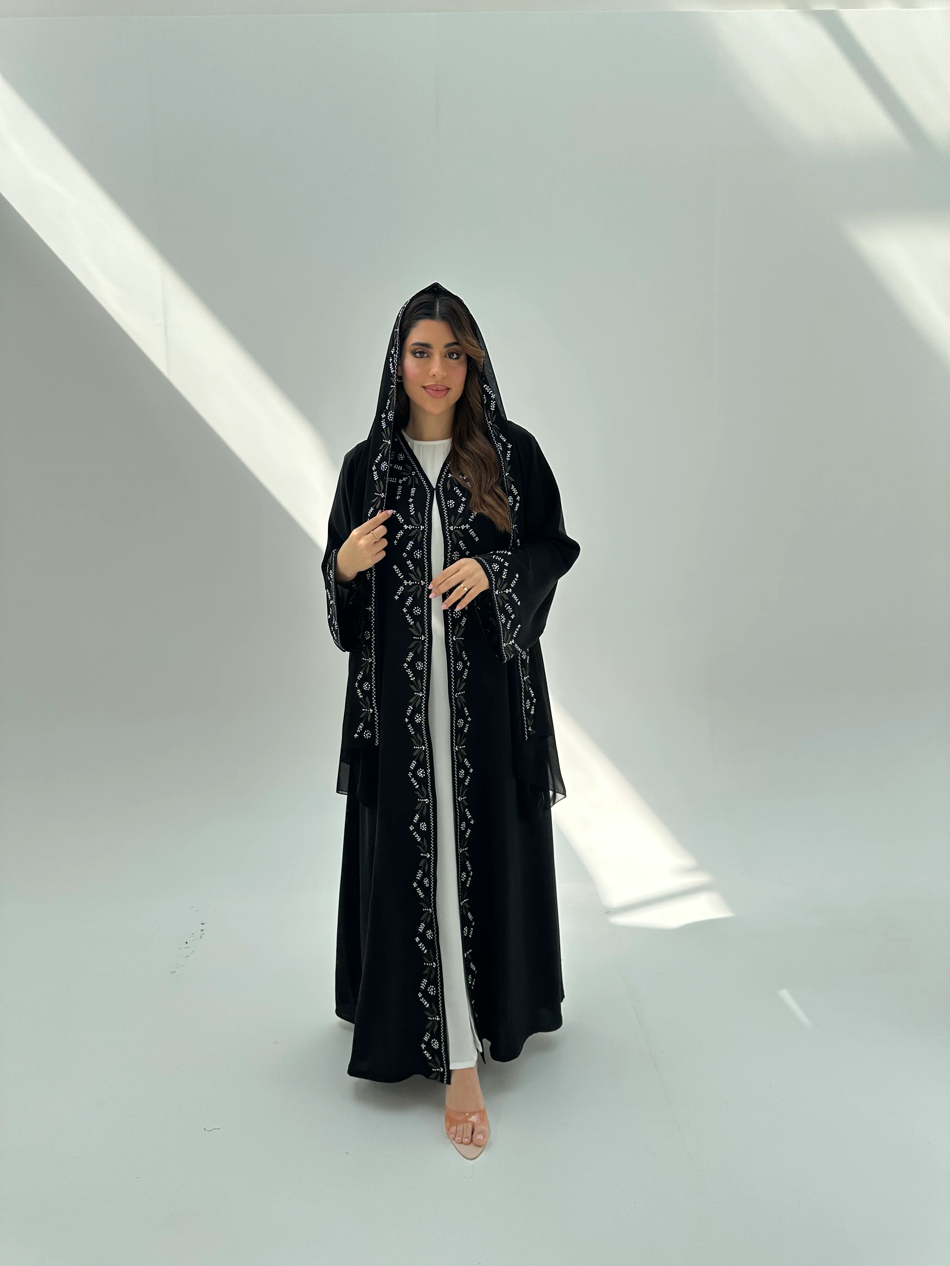 C 2058 Black Embroidered Crystal Abaya - Image 3