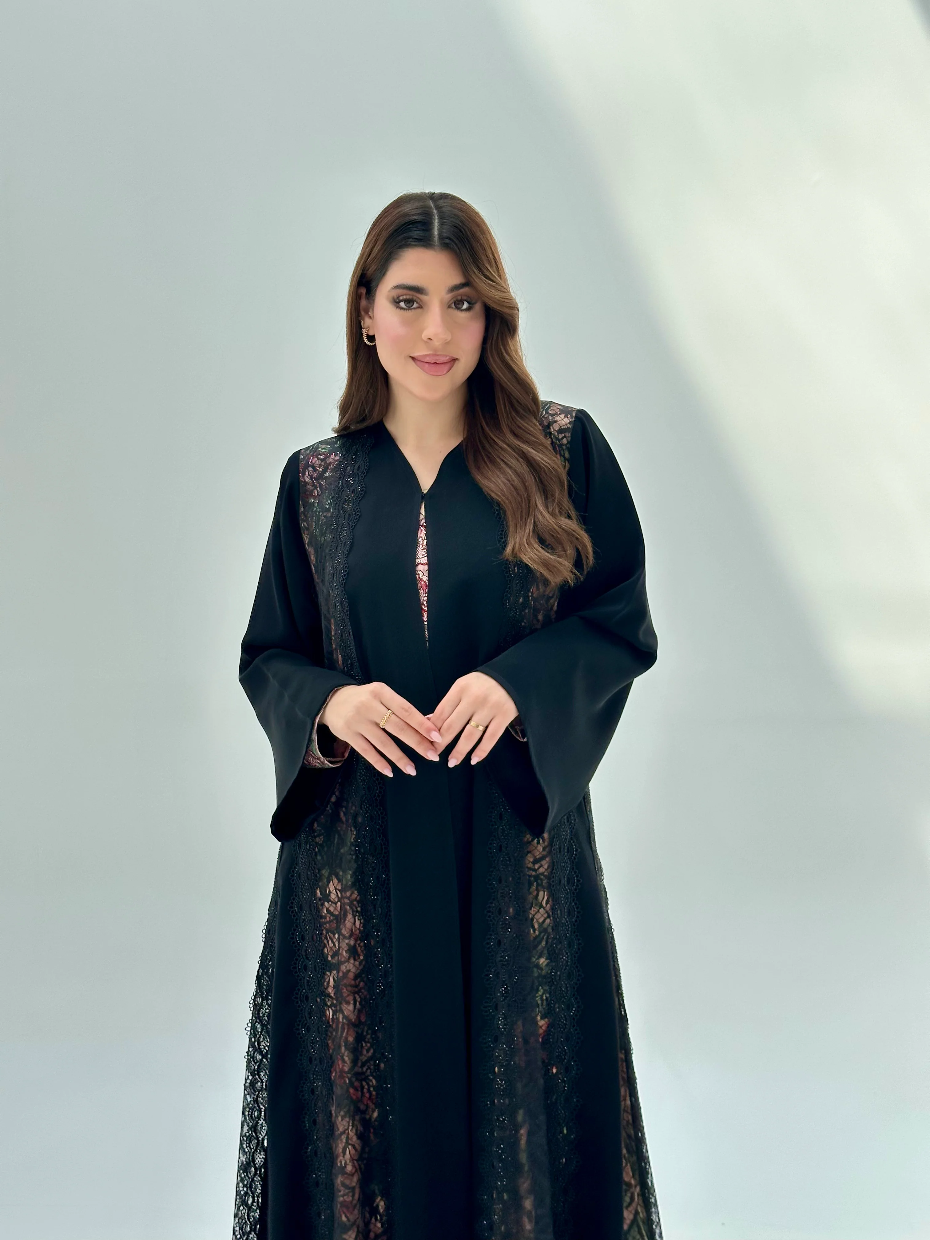 C 2068 Black Crystal Lace Abaya - Image 3
