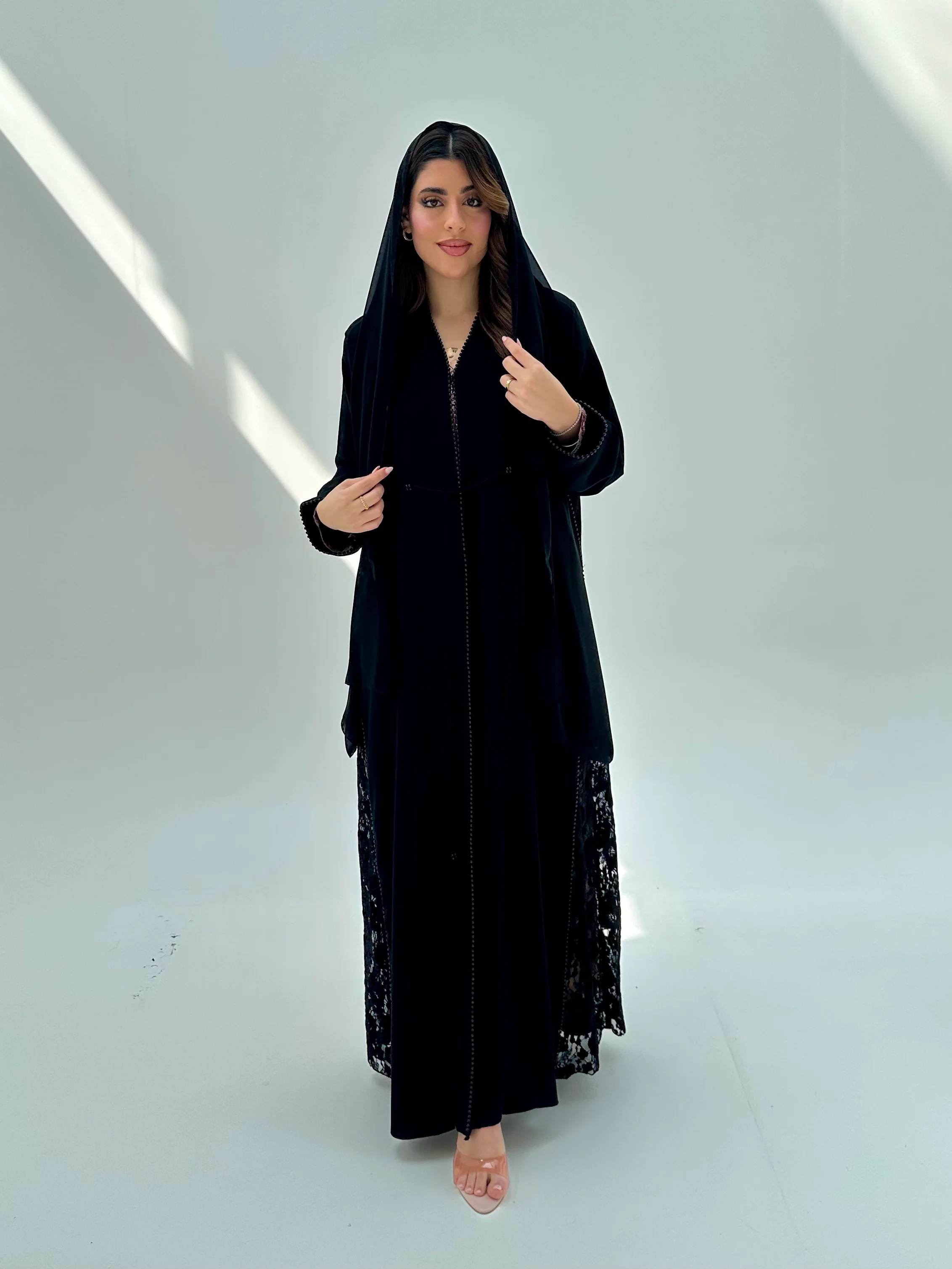 C 2078 Black Lace Abaya - Image 5
