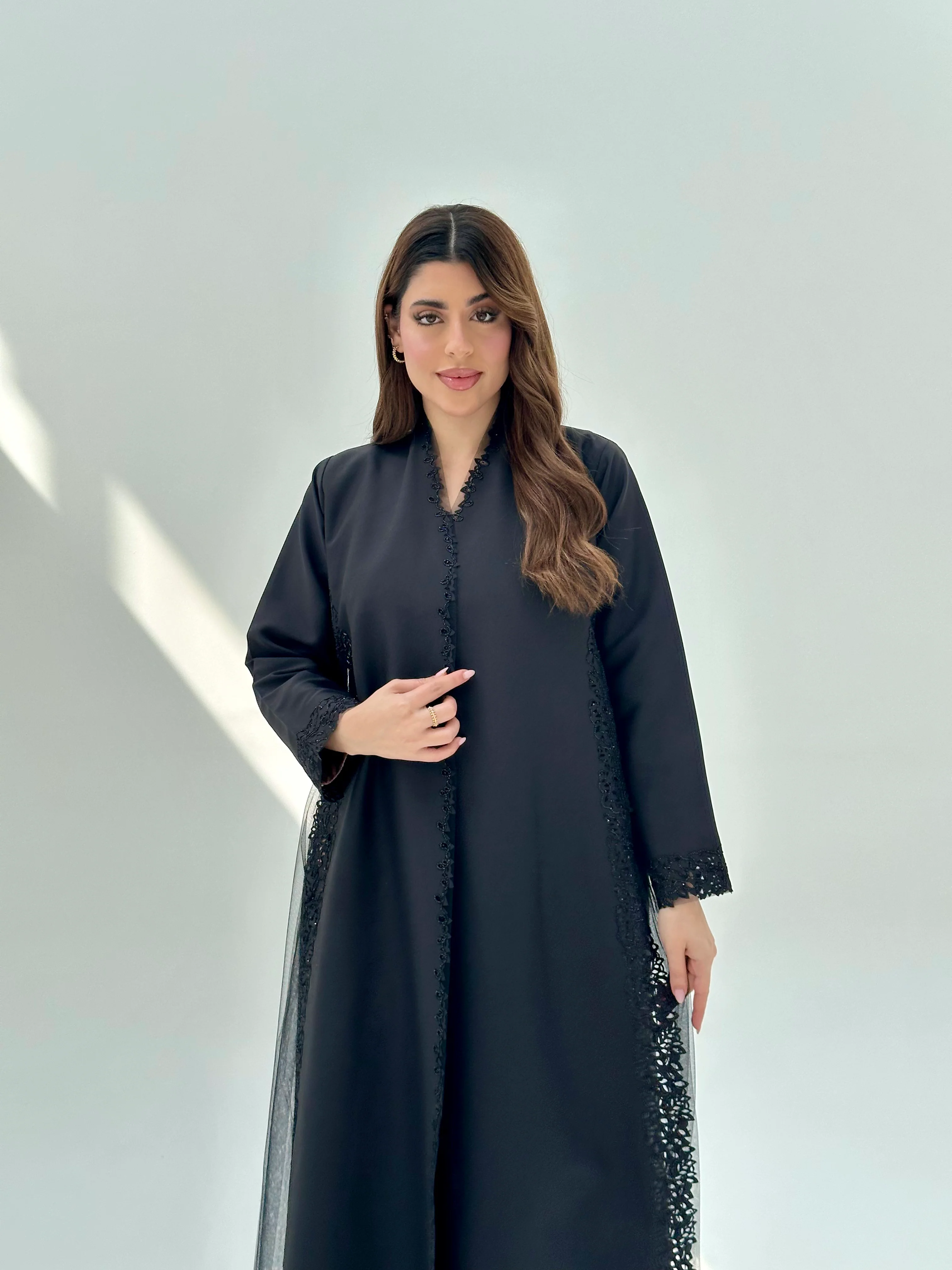 C 2079 Black Lace Abaya - Image 3