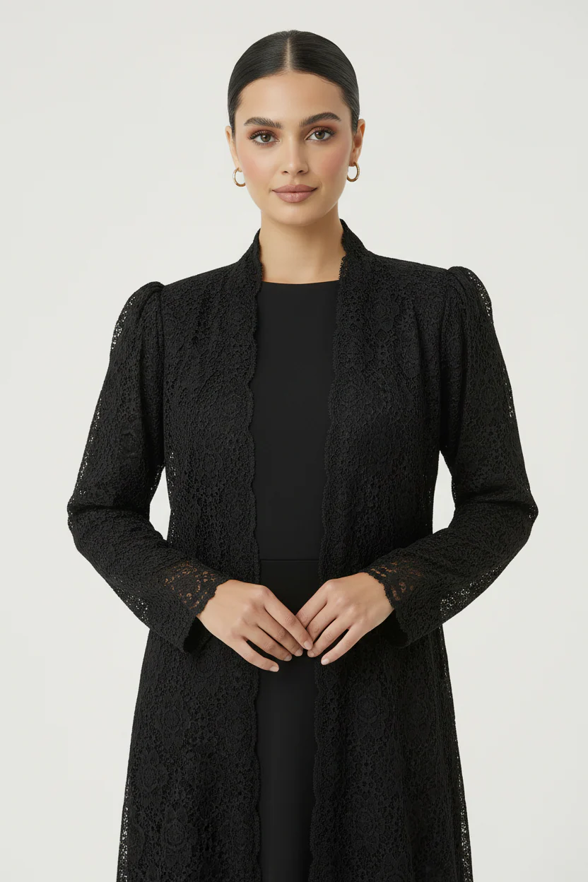 C 2088-03 Black Dantel Abaya