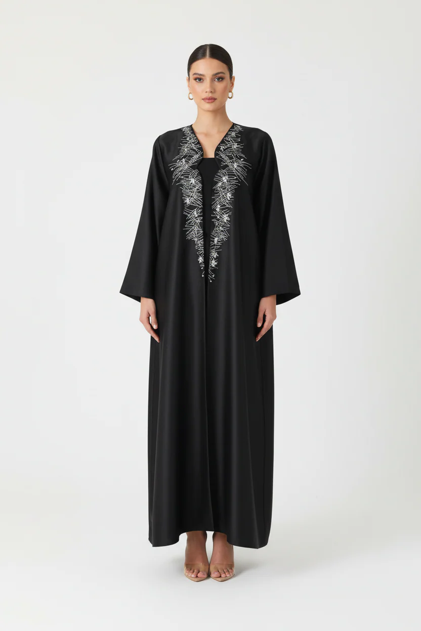 C 2104 Black Beaded Abaya - Image 2