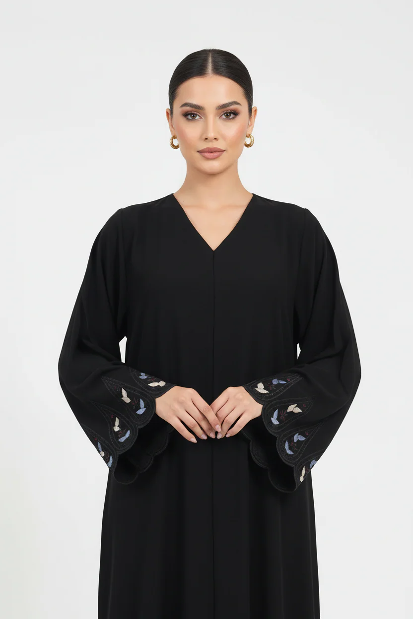 C 2105 Black Floral Embroidered Abaya