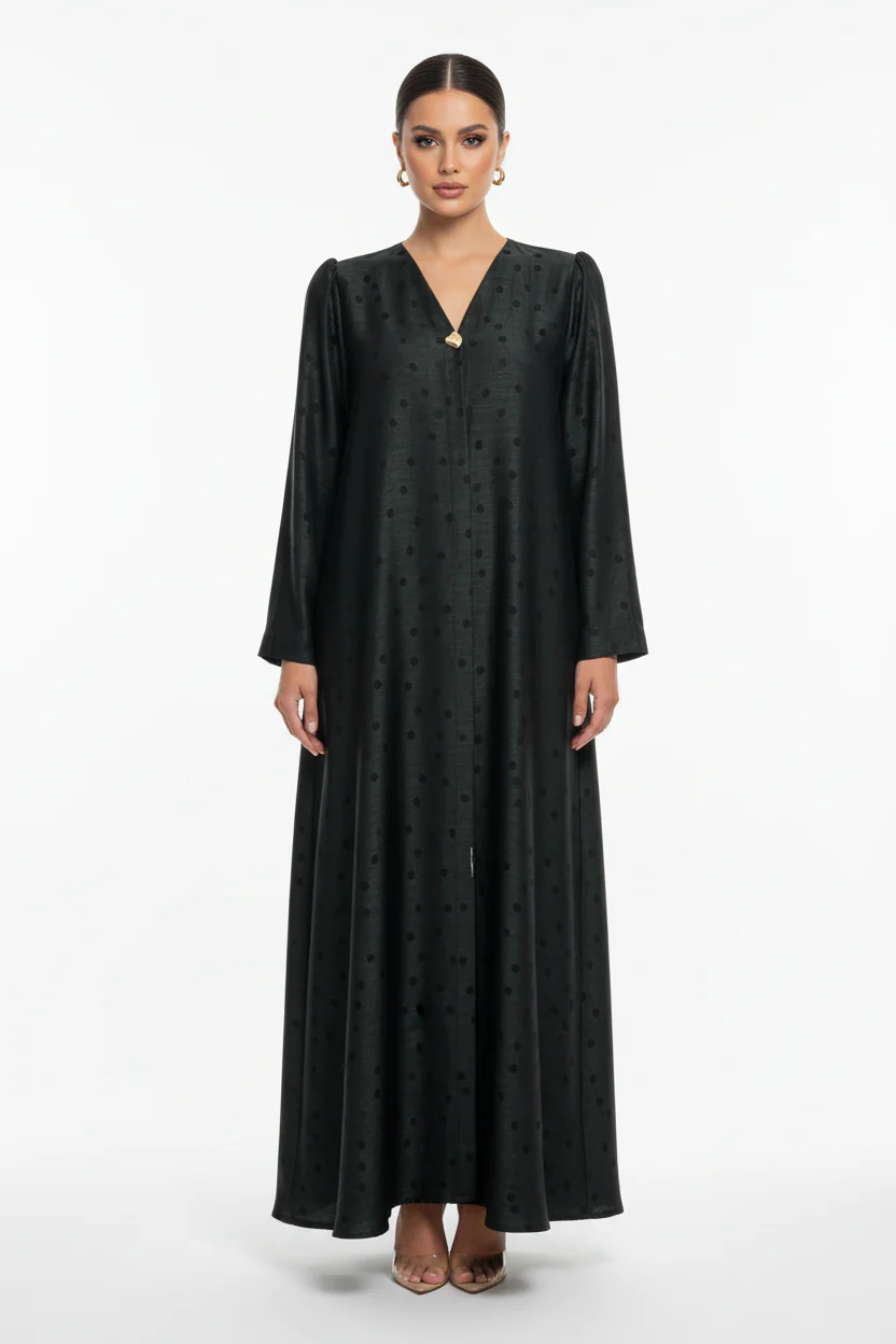 C 2112-02 Dark Green Polka Dot Abaya - Image 2