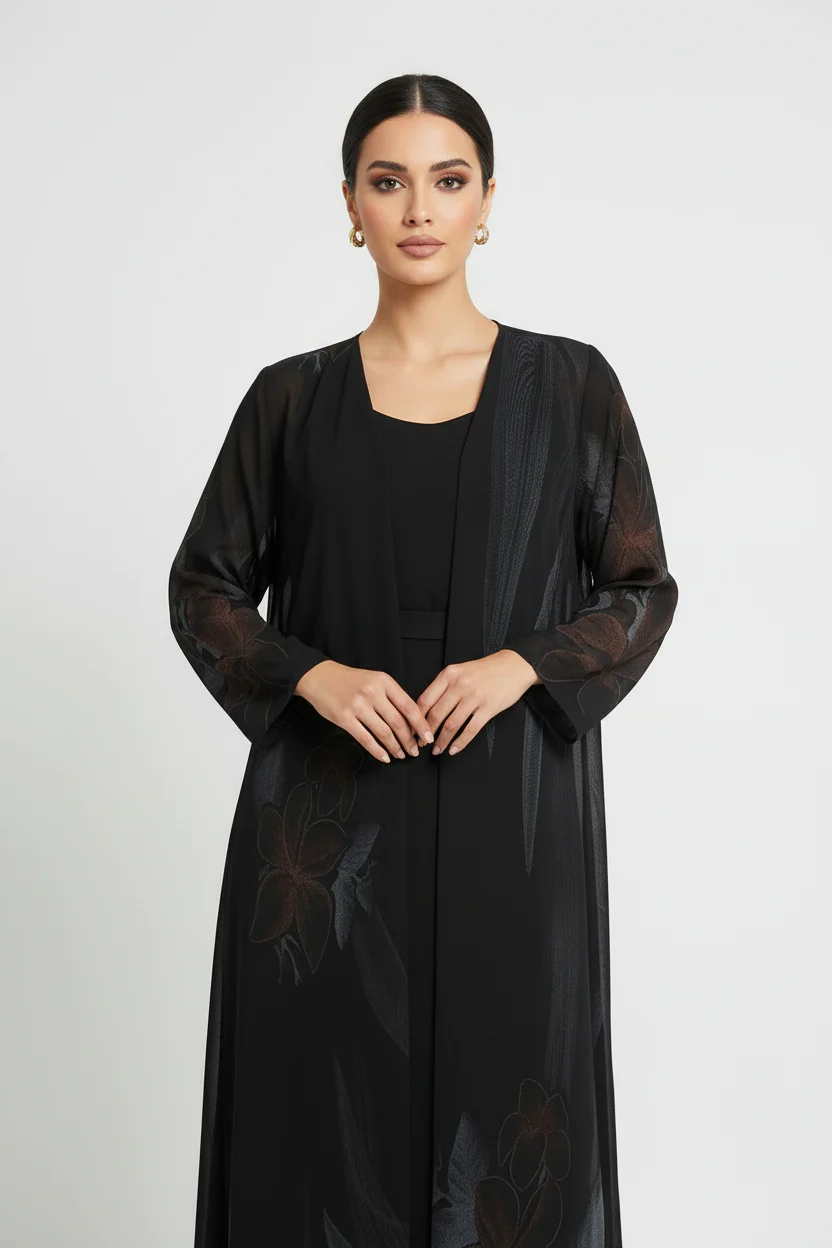 C 2119-02 Black Brown Printed Abaya