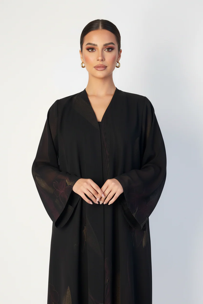 C 2119-04 Black Magenta Printed Abaya