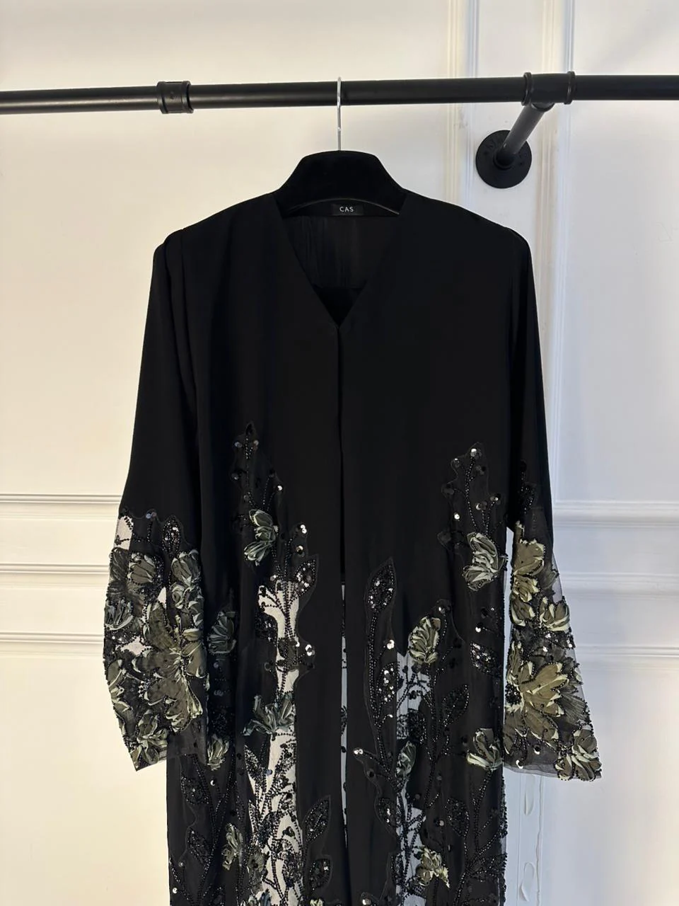 C 2120-03 Olive Beaded Dantel Abaya - Image 3