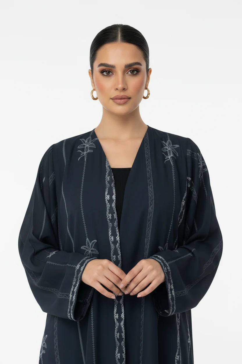 C 2133 Navy Blue Printed Abaya - Image 2