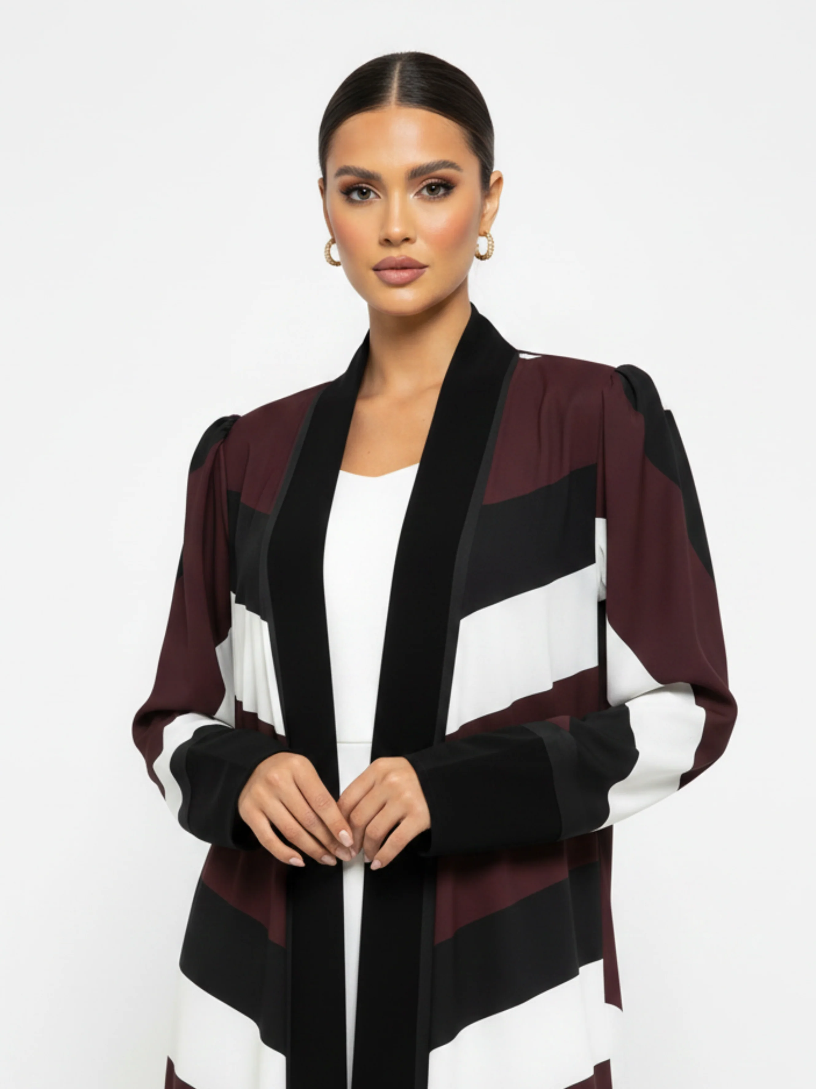 C 2134 Burgundy Stripe Printed Abaya - Image 2
